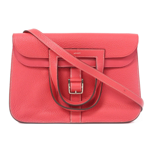 HERMES PHW Halzan 31 2 Way Shoulder Bag Clemence Leather Rose Extreme