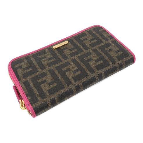 FENDI GHW Zipper Long Wallet 8M0299 Coated Canvas Brown/Pink