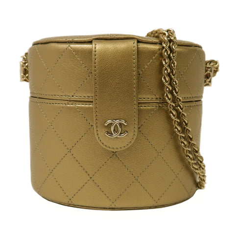 CHANEL Quilted CC GHW Chain Shoulder Bag Calfskin Leather Gold Color