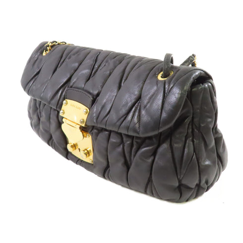 Miu Miu GHW Shoulder Bag Calfskin Leather Black