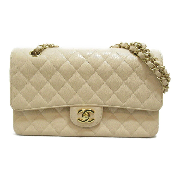 CHANEL Quilted CC GHW Matelasse Flap Chain Shoulder Bag Leather Beige