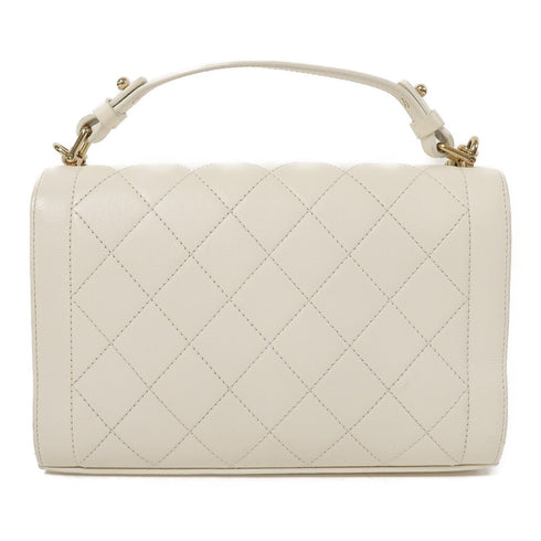 CHANEL Quilted CC GHW 2 Way Chain Shoulder Bag Calfskin Leather White
