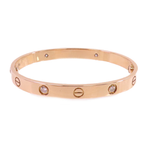 CARTIER 4 Diamond Love Bracelet Bangle Cartier#17 18K Rose Gold B6070017