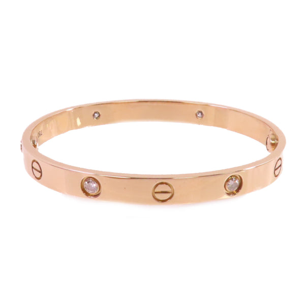 CARTIER 4 Diamond Love Bracelet Bangle Cartier#17 18K Rose Gold B6070017