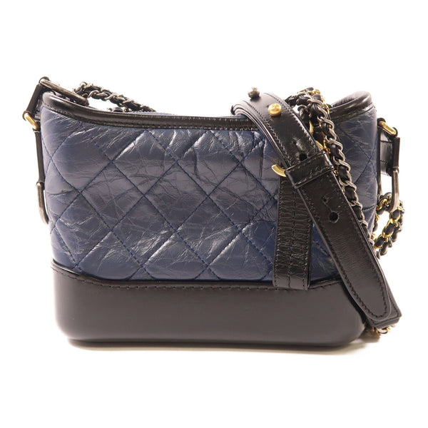 CHANEL CC Gabrielle Chain Shoulder Bag Calfskin Leather Navy Black