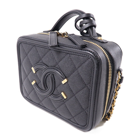 CHANEL CC GHW Vanity Case 2way Chain Shoulder Bag A93342 Calfskin Leather Black