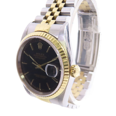 ROLEX Datejust Automatic Watch 16233 18K Yellow Gold Stainless Steel Black