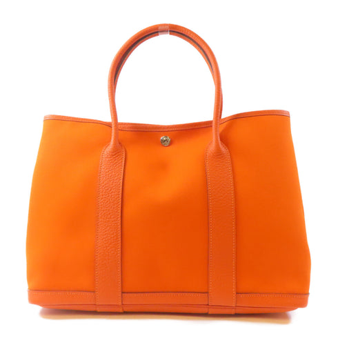 HERMES PHW Garden Party PM Tote Bag Handbag Negonda Leather Orange