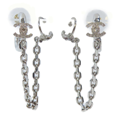 CHANEL CC Pierced Earrings With Ear Cuffs Metal Crystal Silver