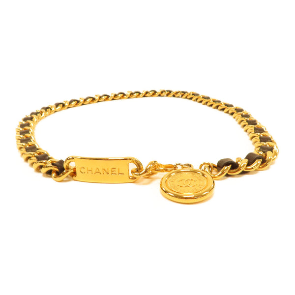 CHANEL CC GHW Vintage Chain Belt Metal/Leather Black