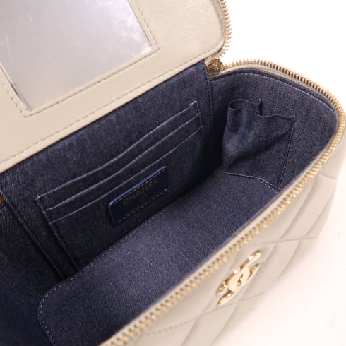 CHANEL CC GHW Vanity Case Chain Shoulder Bag Lambskin Leather Grey