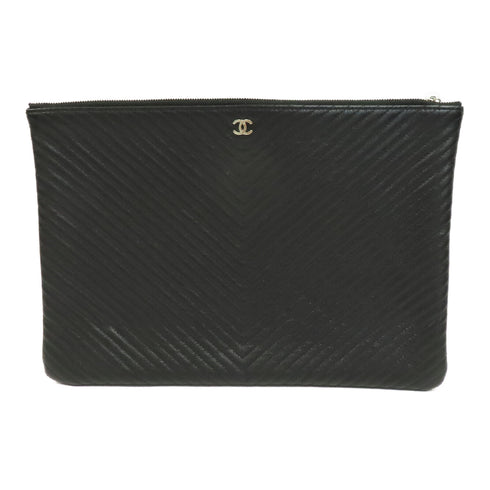 CHANEL CC SHW Pouch Calfskin Leather Black