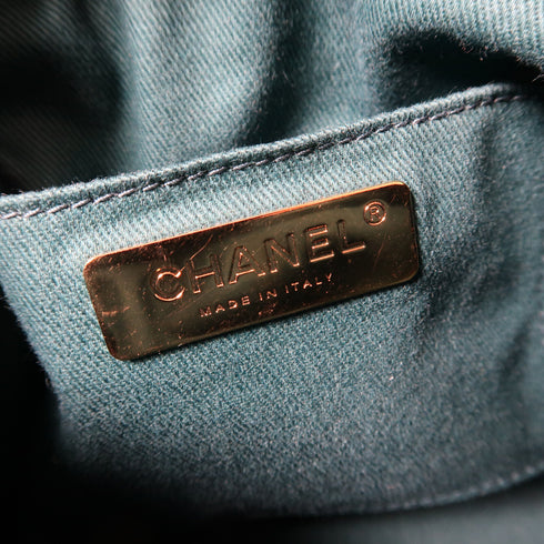 CHANEL Quilted CC GHW Shoulder Bag Lambskin Leather Greenish Blue