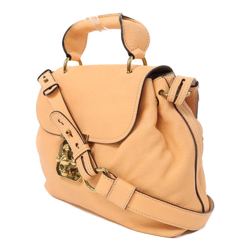 Chloe GHW 2 Way Shoulder Bag Calfskin Leather Apricot