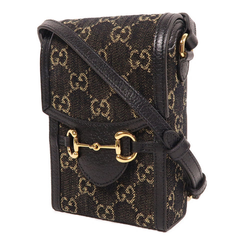 GUCCI GG GHW Horsebit 1955 Mini Shoulder Bag 625615 Canvas Navy