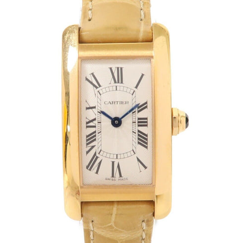 CARTIER Tank American Quartz Watch W2607456 18K Yellow Gold White