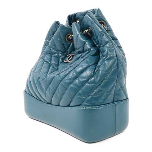 CHANEL Herringbone CC SHW Gabrielle Backpack Lambskin Leather Green