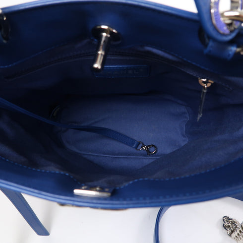 CHANEL Quilted CC SHW Chain Shoulder Bucket Bag Handbag Calfskin Leather Blue