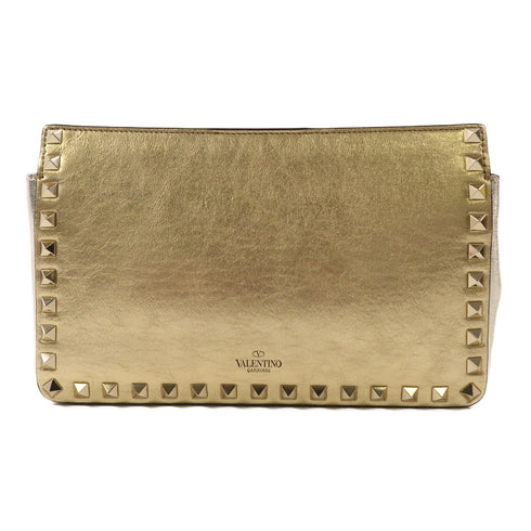 Valentino GHW Chain Shoulder Crossbody Bag Clutch Calfskin Leather Gold Silver