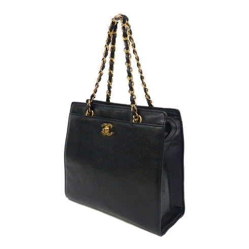 CHANEL CC GHW Chain Hand Bag Calfskin Leather Black