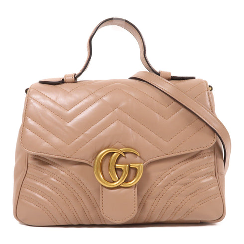 GUCCI GG GHW GG Marmont 2 Way Shoulder Bag 498110 Calfskin Leather Nude Pink