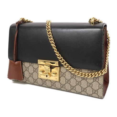 GUCCI GG GHW Padlock GG Shoulder Bag Calfskin Leather/Coated Canvas Brown/Black