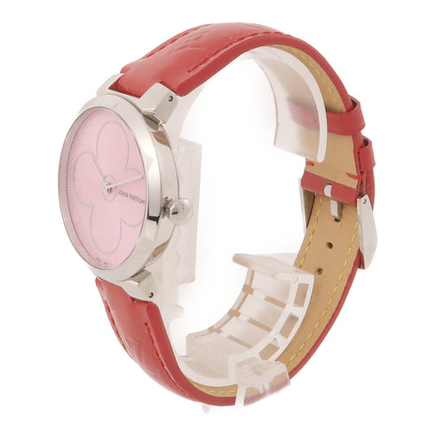 LOUIS VUITTON LV Tambour Quartz Watch QIG08 Leather Pink