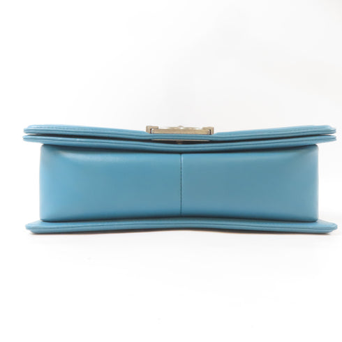 CHANEL Quilted CC Boy 25 Shoulder Handbag Lambskin Leather Turquoise Blue
