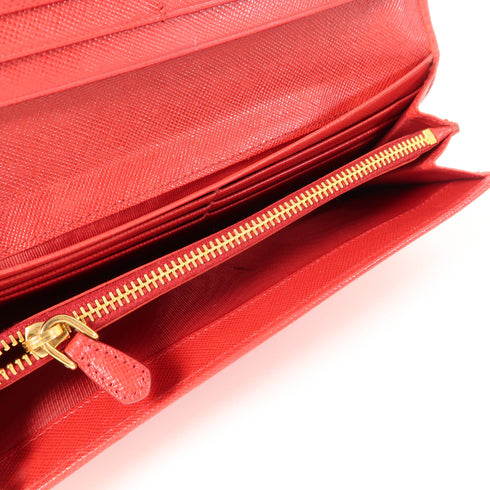 PRADA GHW Long Wallet 1M1132 Calfskin Leather Red