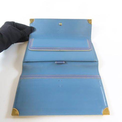 LOUIS VUITTON LV GHW Long Trifold Wallet M91837 Leather Blue