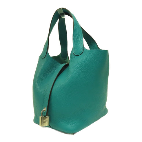 HERMES PHW Picotin PM Tote Bag Handbag Clemence Leather Vert Verone Green