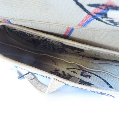 Christian Dior CD SHW Saddle Shoulder Bag Jute Canvas Beige Black