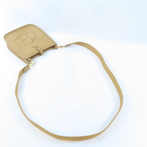 HERMES GHW Evelyne TPM Shoulder Crossbody Bag Clemence Leather Biscuit Brown