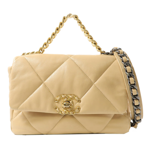 CHANEL Quilted CC GHW Chanel 19 2 Way Bag AS1160 Lambskin Leather Yellow