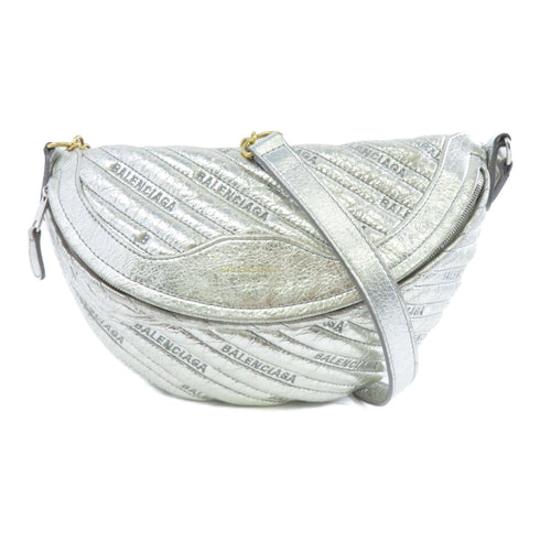 BALENCIAGA GHW SHW Belt Waist Bag 551550 Calfskin Leather Silver