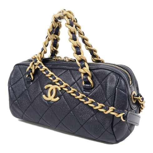CHANEL CC Quilted GHW Chain Shoulder Bag Lambskin Leather Navy