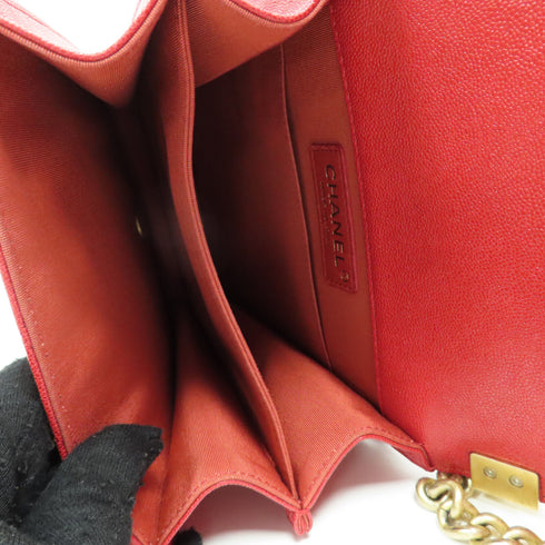CHANEL CC Quilted GHW Boy Chain Shoulder Bag Calfskin Leather Red
