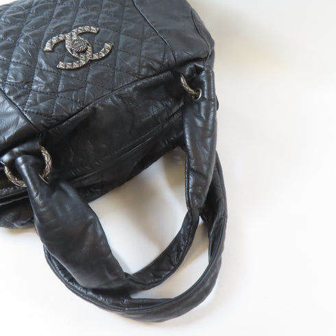 CHANEL Quilted CC SHW Shoulder Bag Calfskin Leather Black