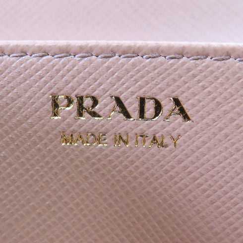 PRADA GHW Card Case With Chain Saffiano Leather Beige