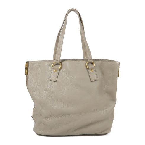 PRADA GHW Shoulder Tote Bag Calfskin Leather Gray