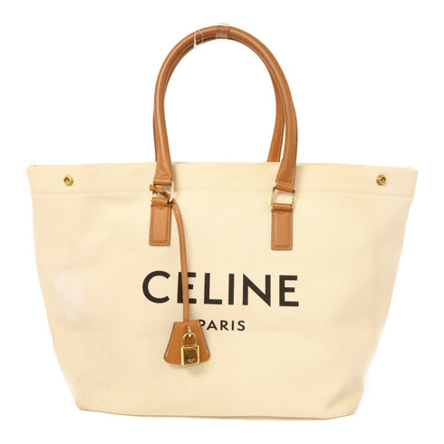 CELINE GHW Horizontal Cabas Tote Bag Canvas White