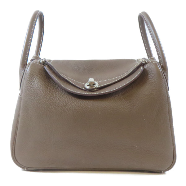 HERMES PHW Lindy 30 2 Way Shoulder Handbag Clemence Leather Etoupe Gray Brown