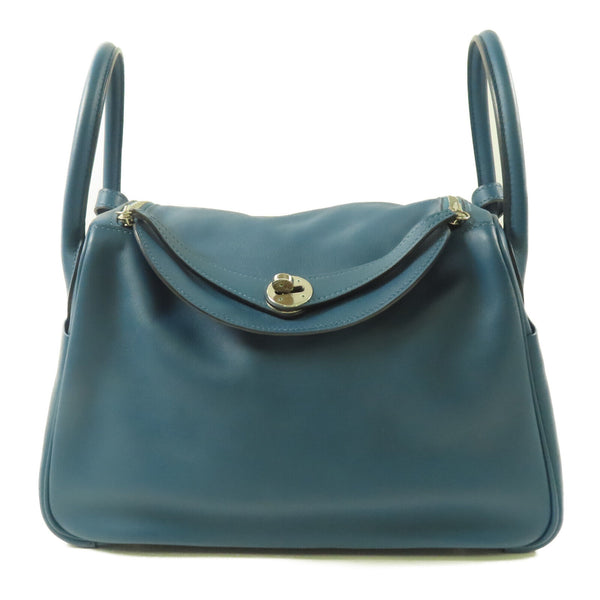 HERMES PHW Lindy 30 2 Way Shoulder Bag Swift Leather Bleu Agate