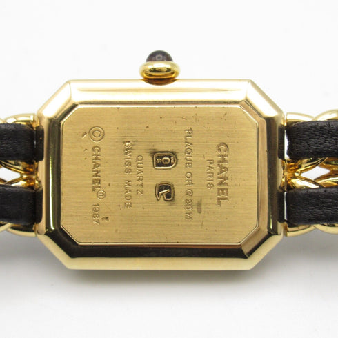 CHANEL CC Premiere L Quartz Movement Watch H0001 Gold Plated Leather Black #16cm
