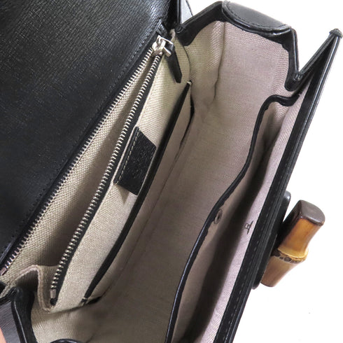 GUCCI GG Bamboo Handbag Shoulder Bag Calfskin Leather 409398 Black