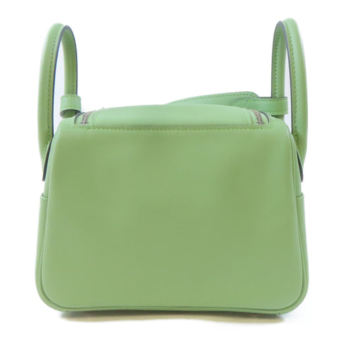HERMES PHW Mini Lindy 2 Way Shoulder Handbag Swift Leather Vert Criquet Green