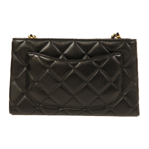 CHANEL CC GHW Chain Shoulder Bag Lambskin Leather Black
