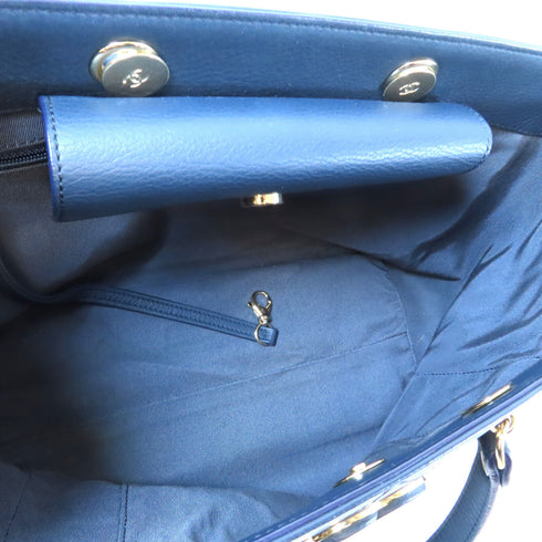 CHANEL Quilted CC SHW Totebag 2 Way Shoulder Bag AS0355 Calfskin Leather Navy