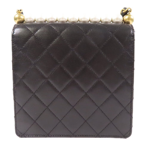 CHANEL Quilted CC GHW Chic Pearls Flap Chain Shoulder Bag Lambskin Leather Black