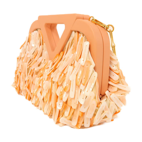 BOTTEGA VENETA BV GHW Shell Fringe V Chain Shoulder Shell/Calfskin Pink/White